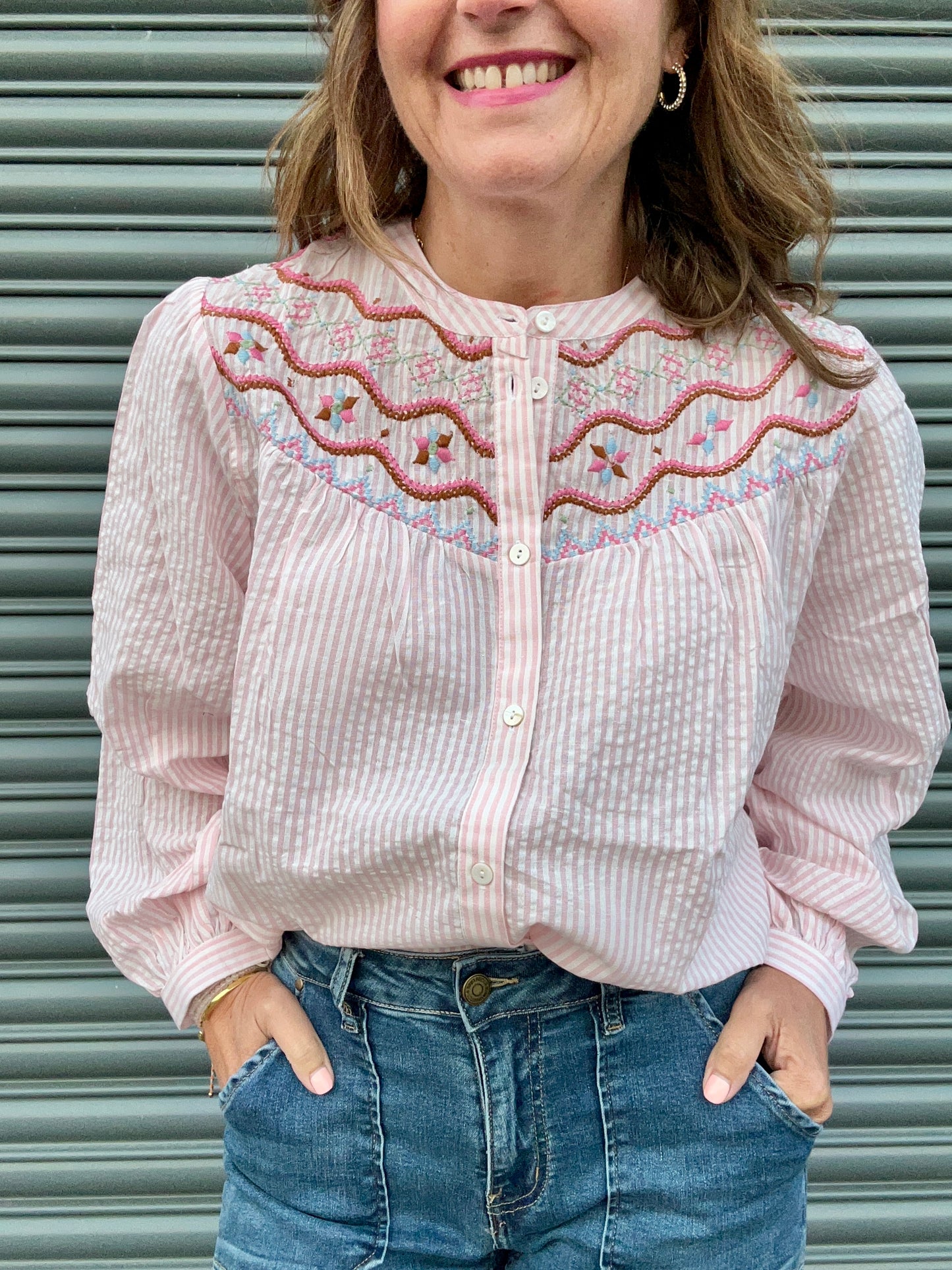 Queenie seersucker blouse - Pink