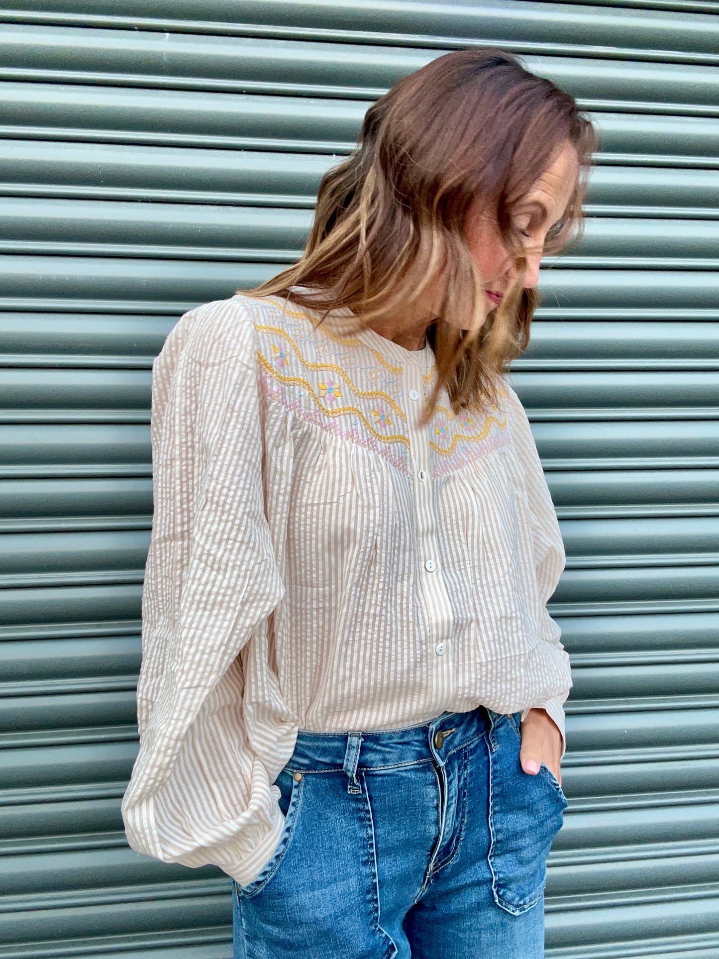 Queenie seersucker blouse - Yellow / Beige