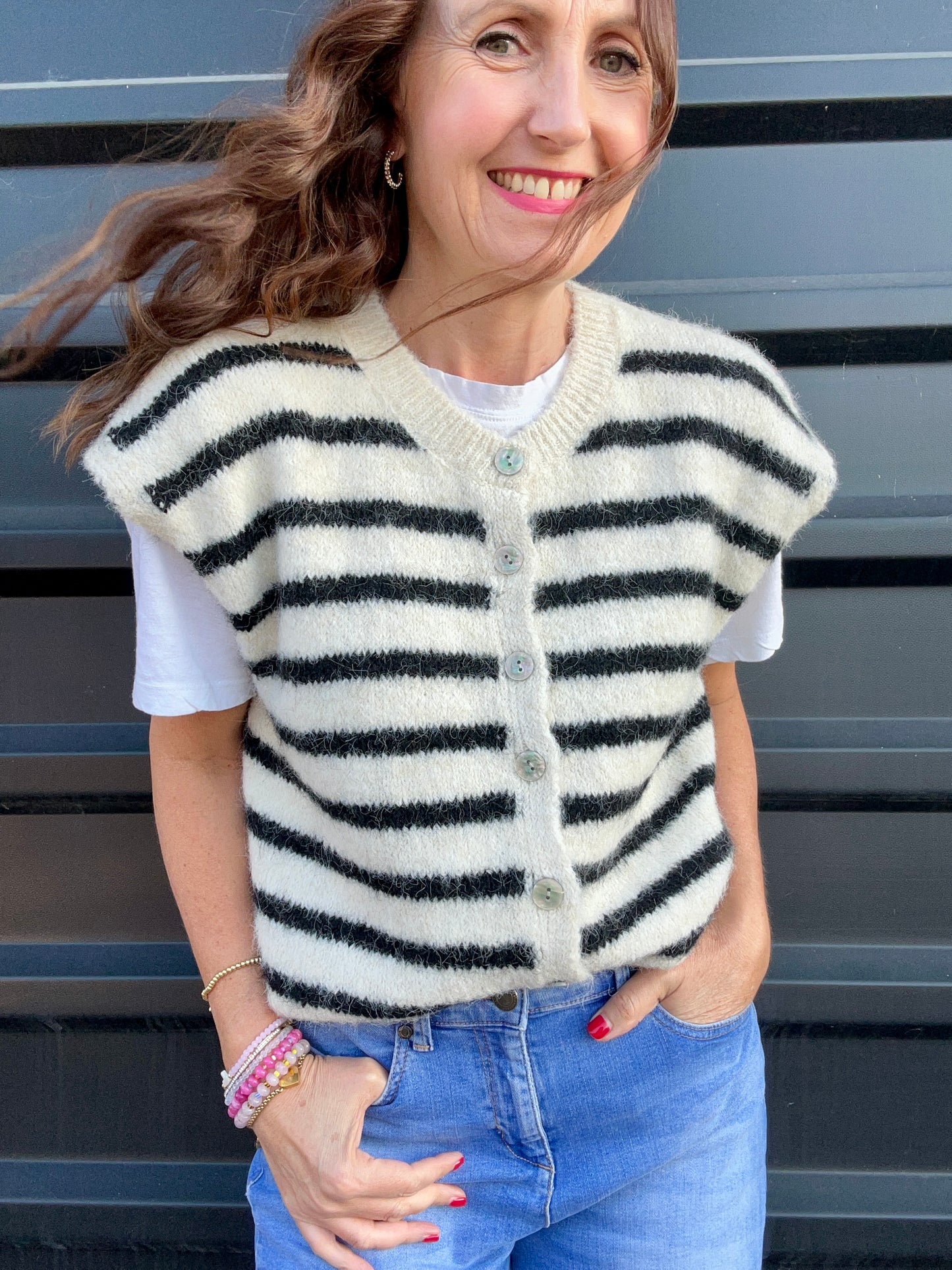 Violet striped knitted vest - Black / Cream