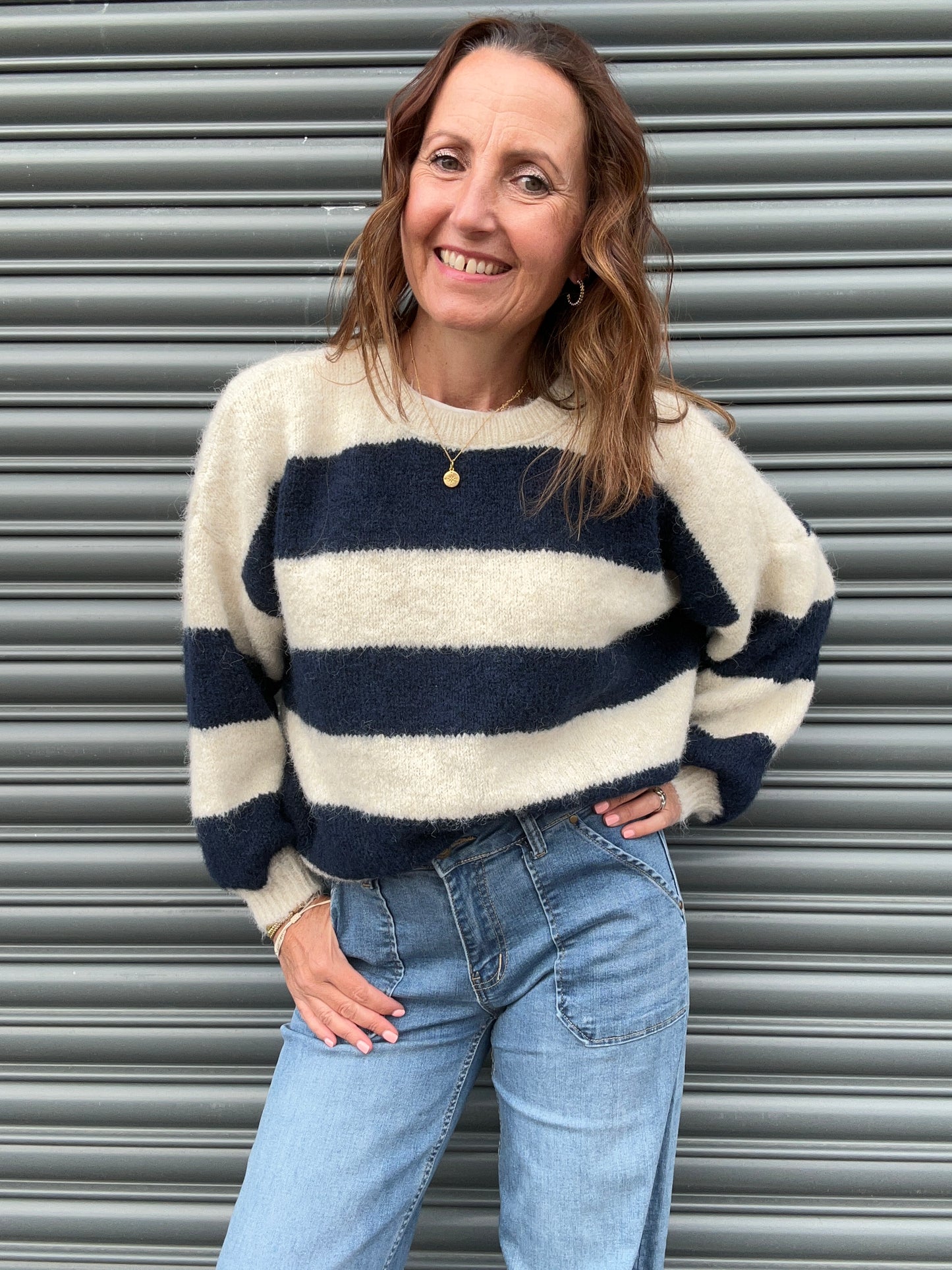 Clover striped sweater - Navy / Cream