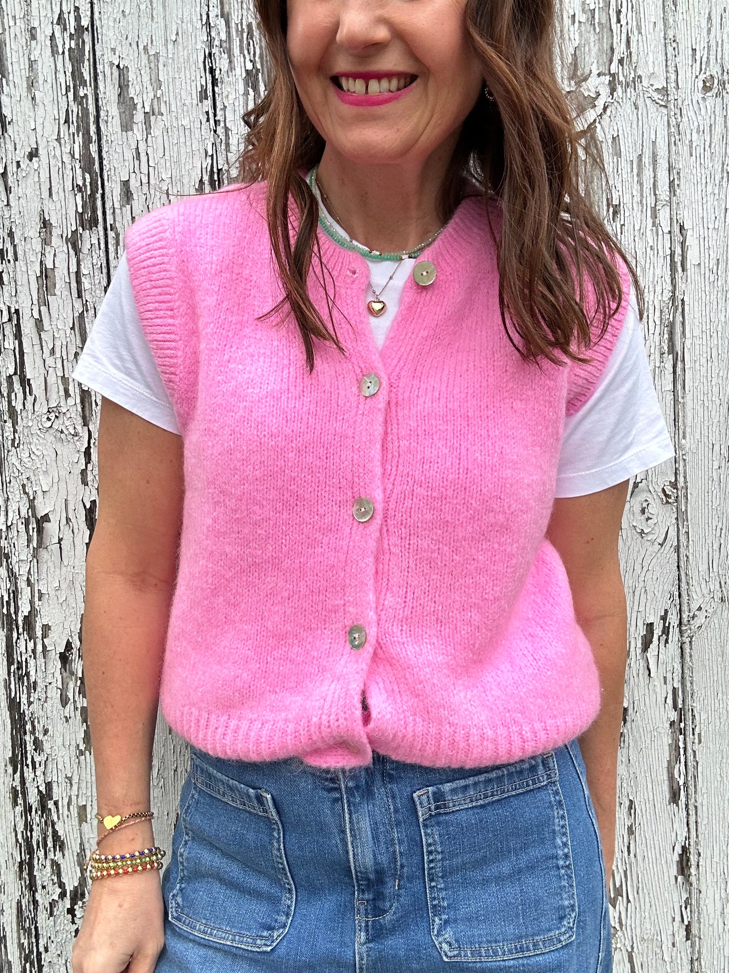 Lila button tank - Candy Pink