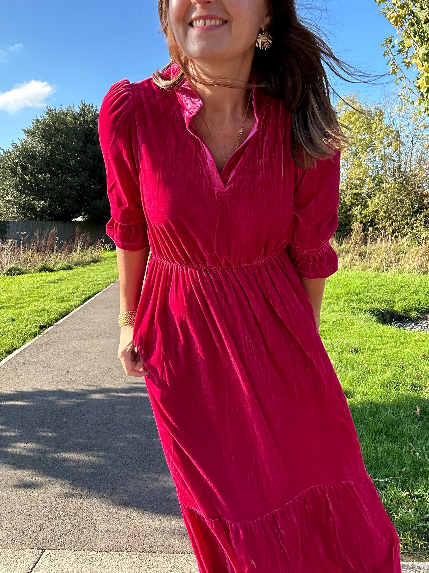 Heather Velvet Midi dress - Raspberry