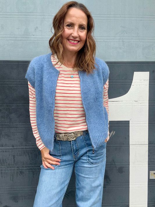 Cherry zip up sleeveless knit - Denim