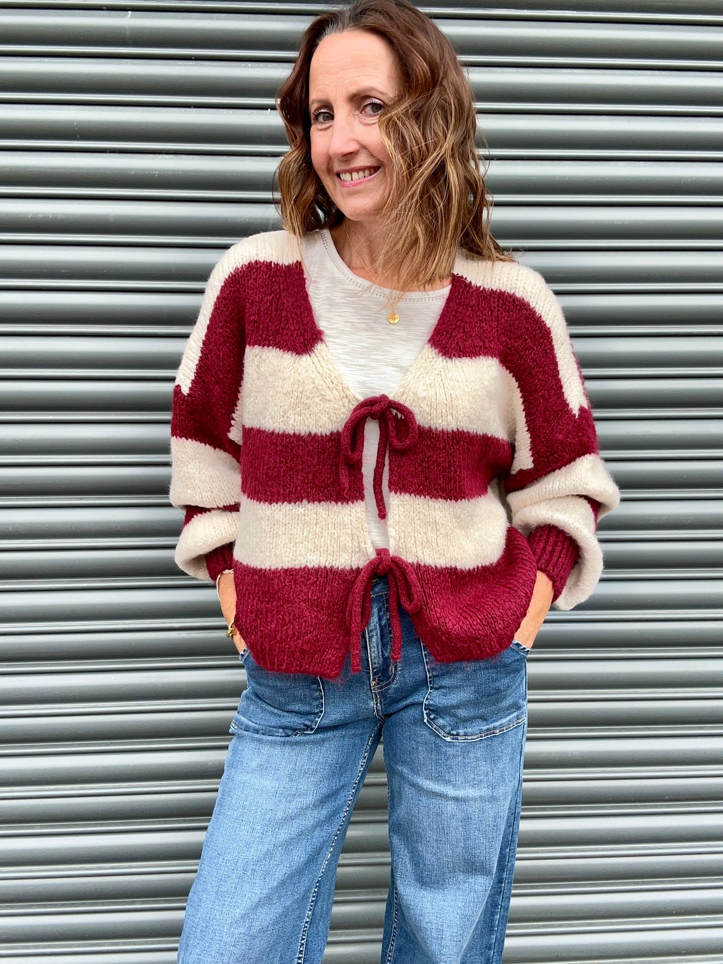 Livi striped cardigan - Plum / Cream