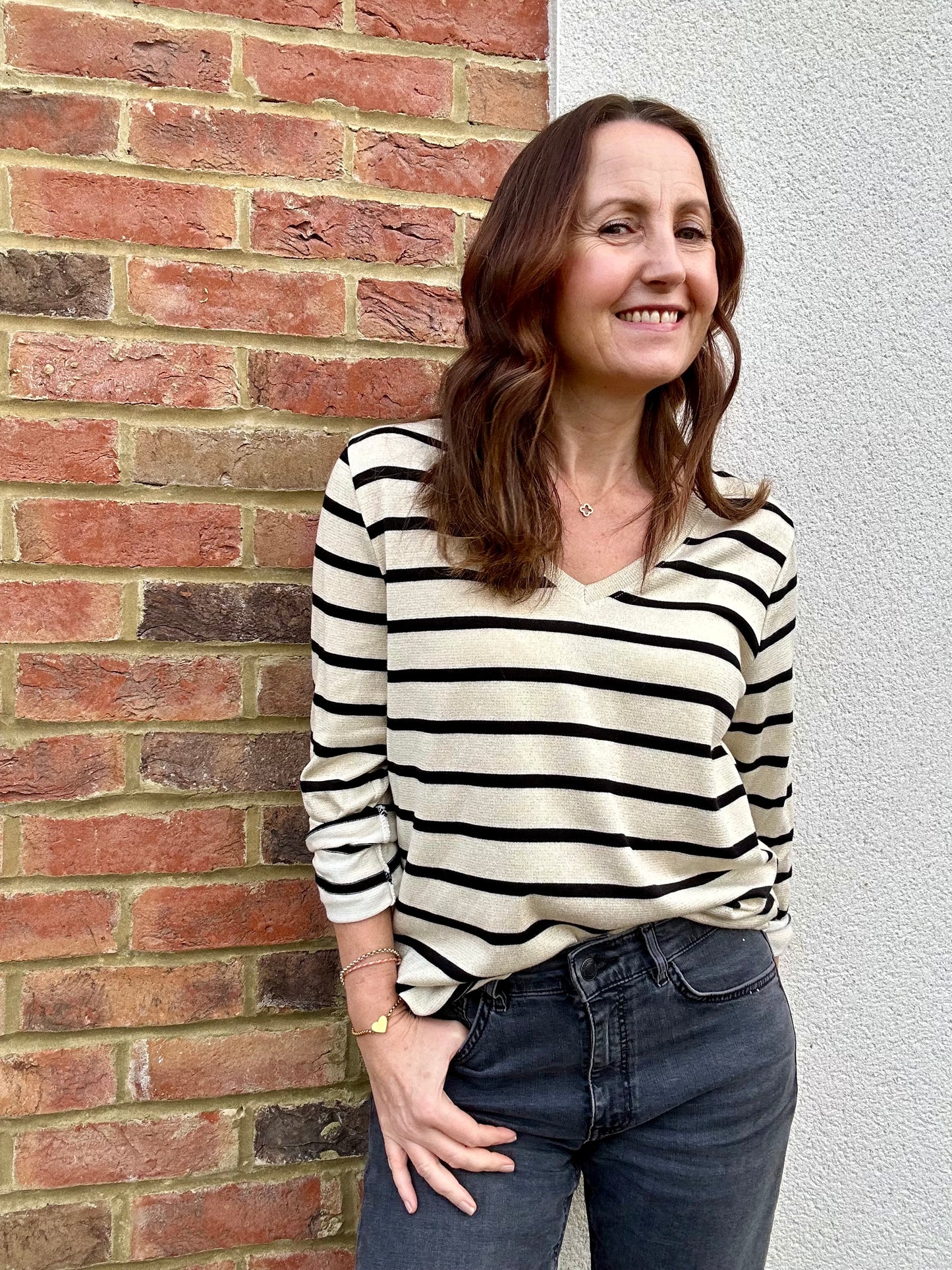 Striped lurex trim tee - Black