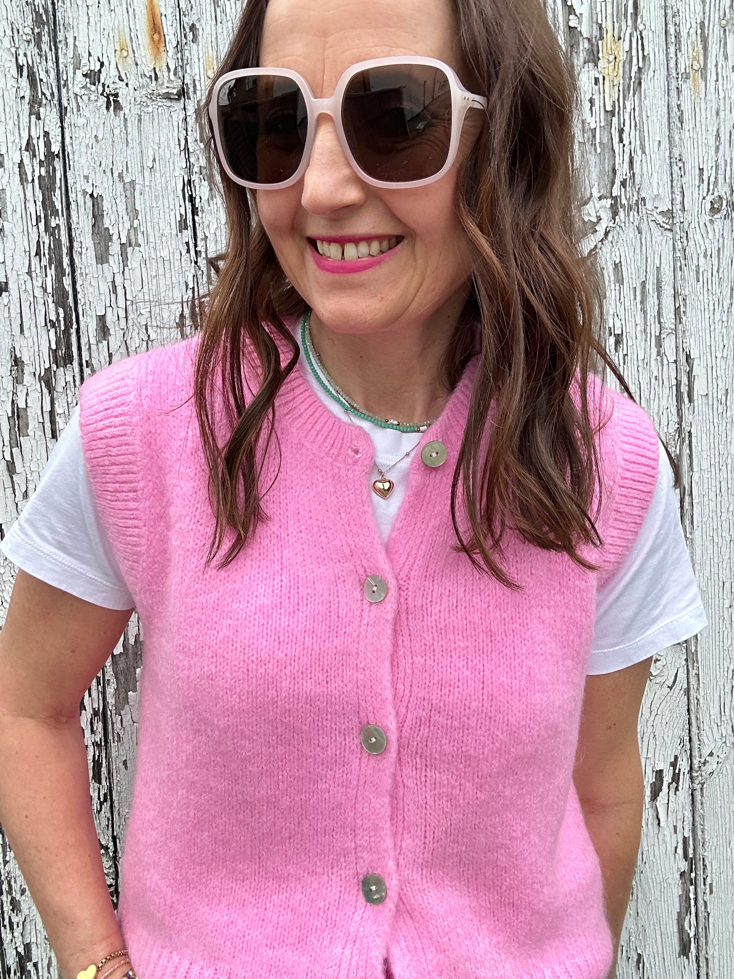 Lila button tank - Candy Pink
