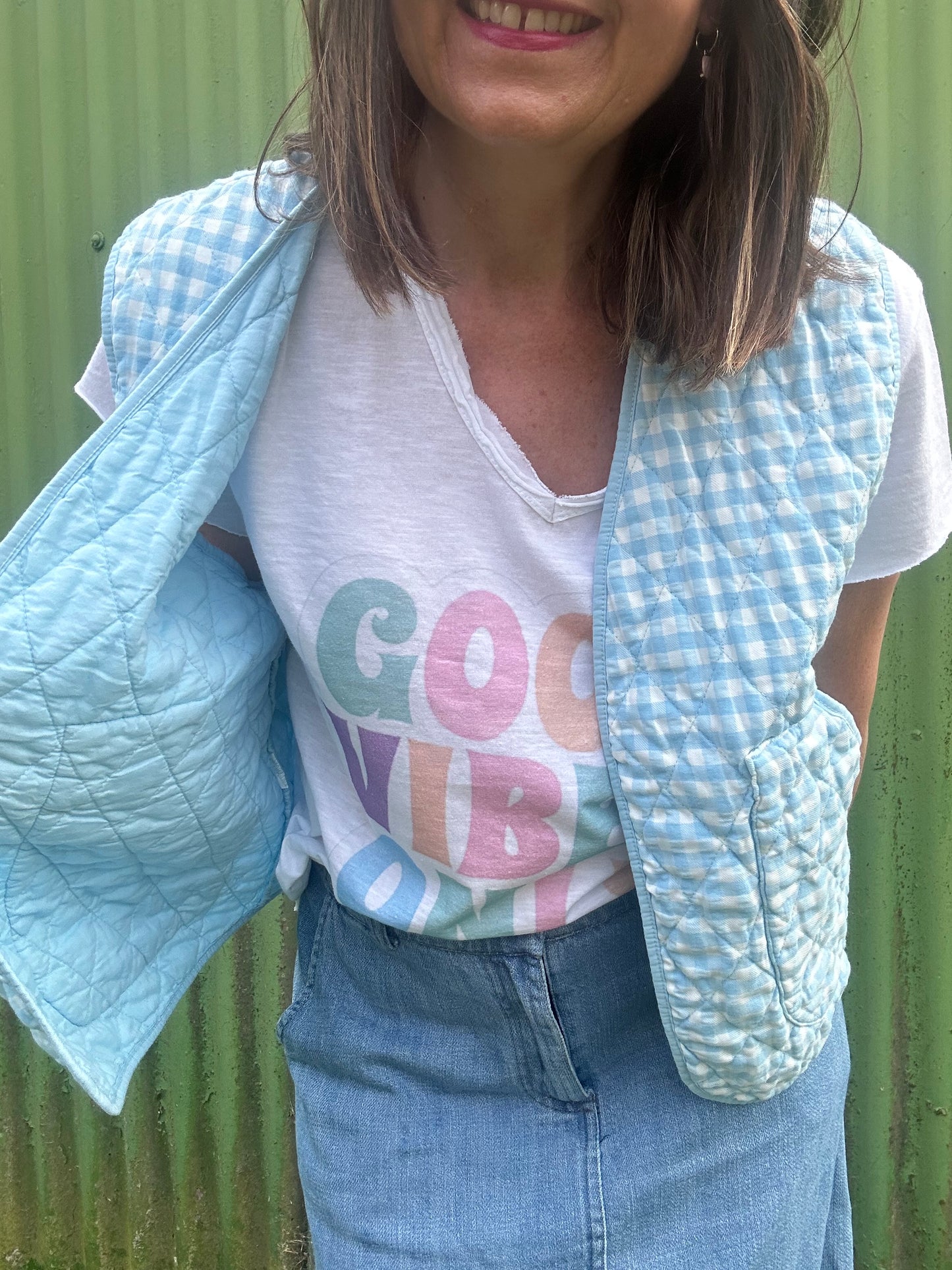 Molly gingham waistcoat - Blue