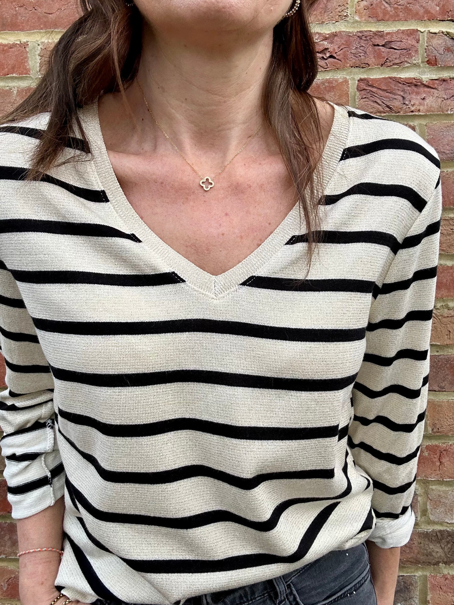 Striped lurex trim tee - Black
