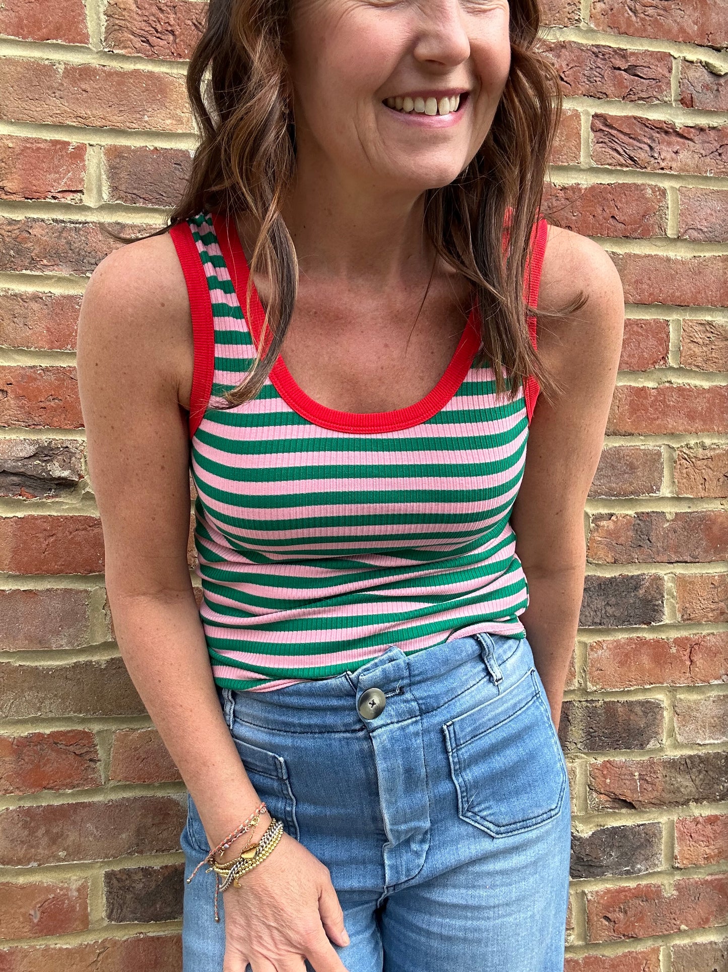 Midi striped vest - Green / Pink / Red