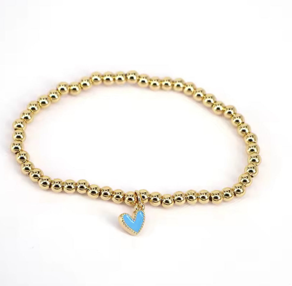Gold beaded bracelet with heart - Blue