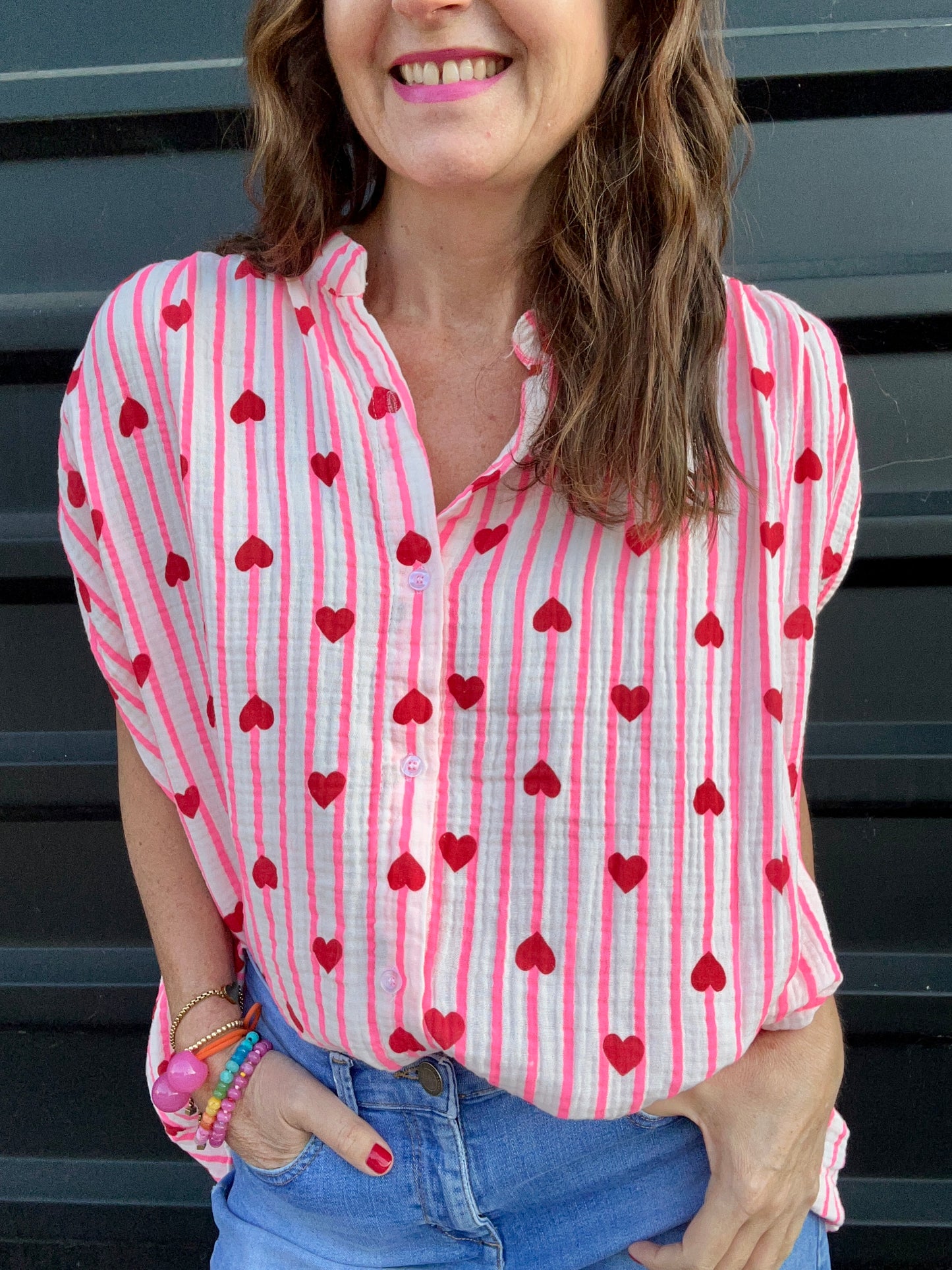Sweetheart sleeveless blouse - Pink / Red