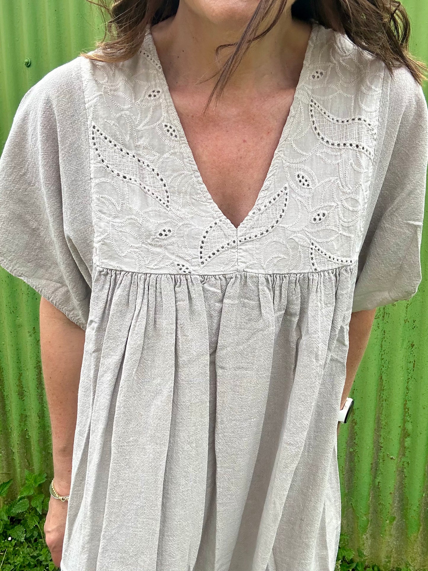 Dusty linen mix dress - Stone