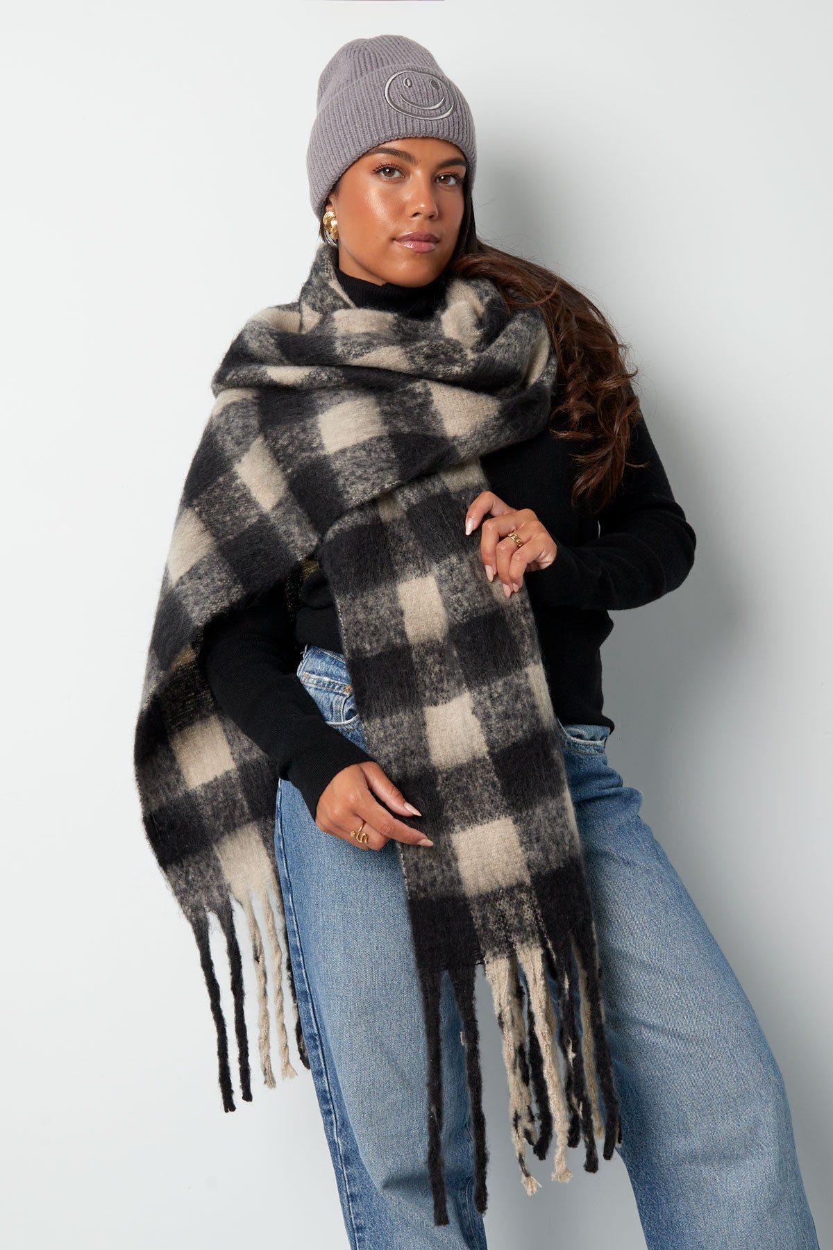 Wonder checked scarf - Black / Cream