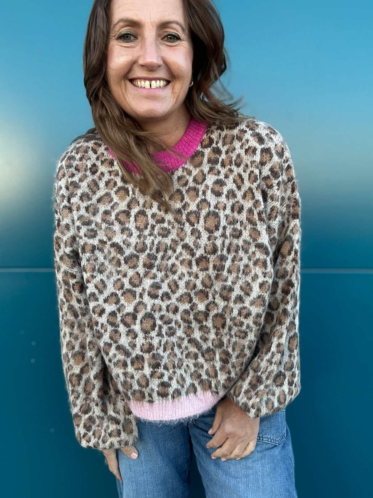 Big cat sweater - Beige / Pink