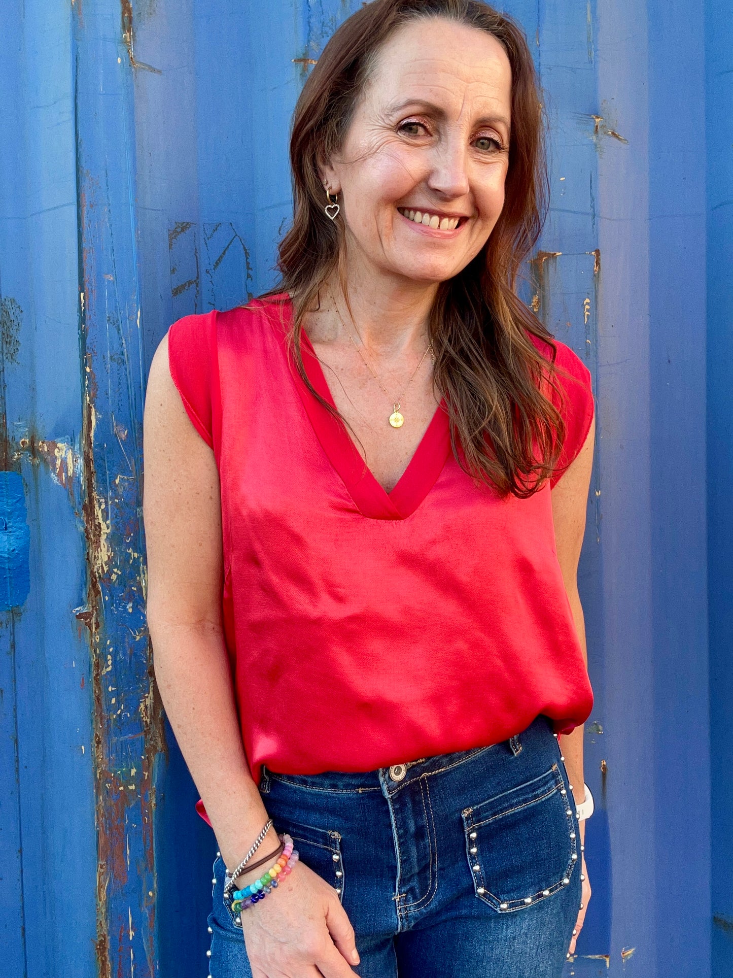 Esmerelda satin top - Tomato