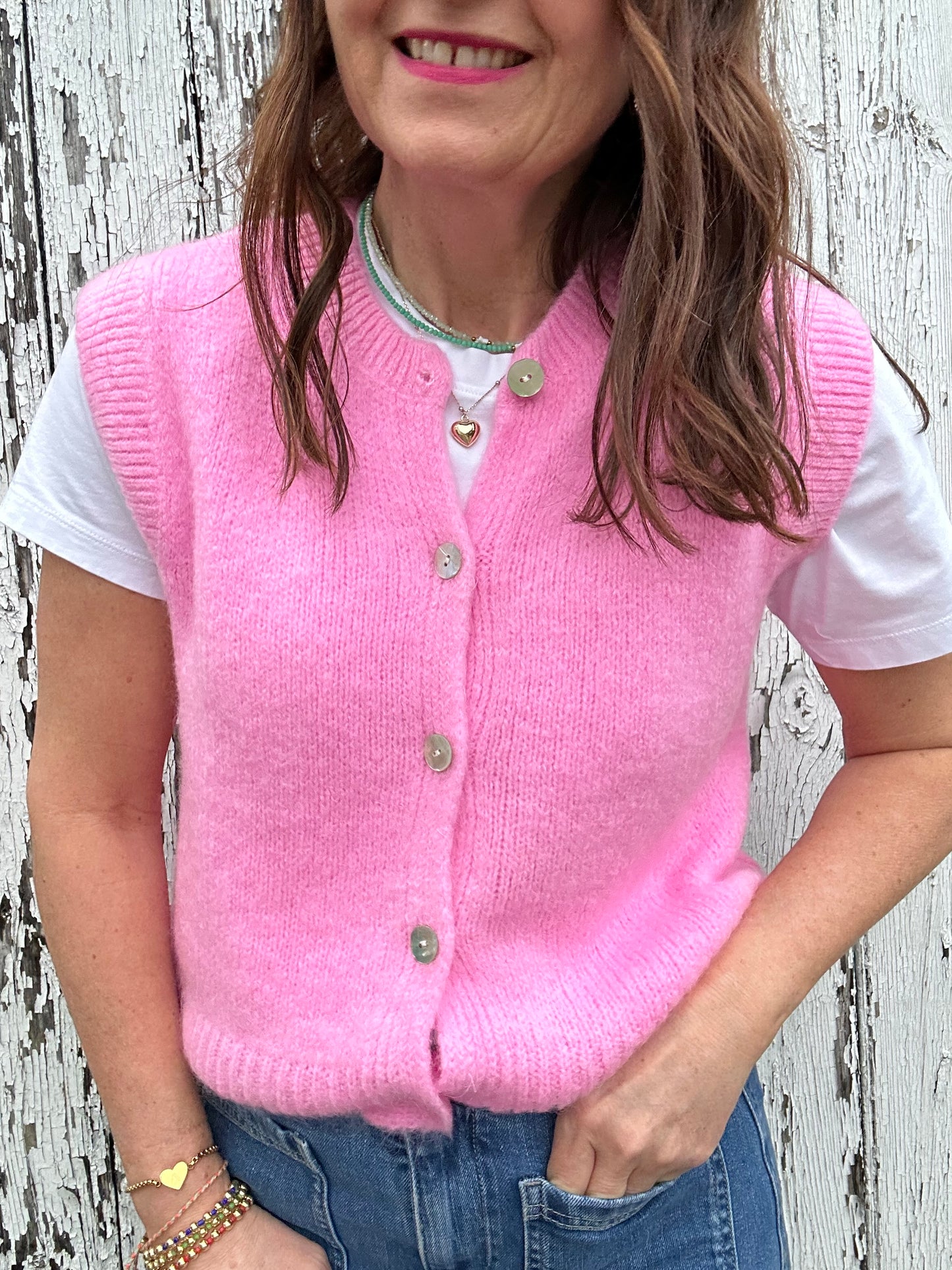 Lila button tank - Candy Pink