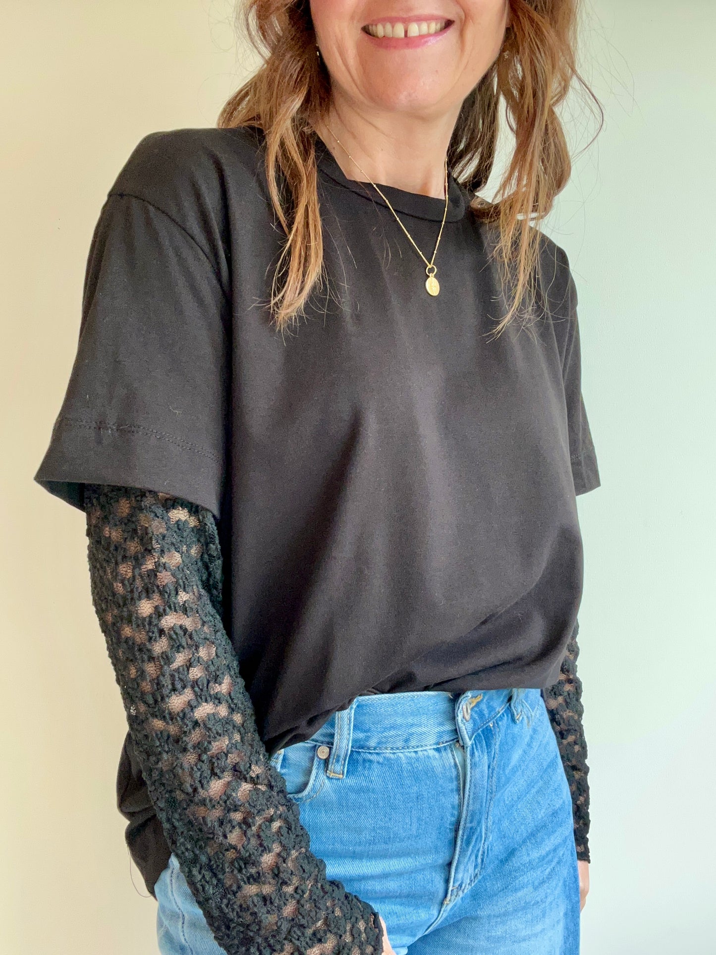 Lou lace sleeve tee - Black
