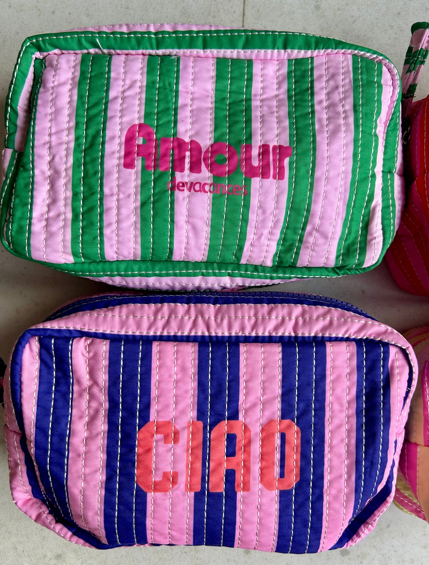 Mitzy stripe make-up bag - Amour