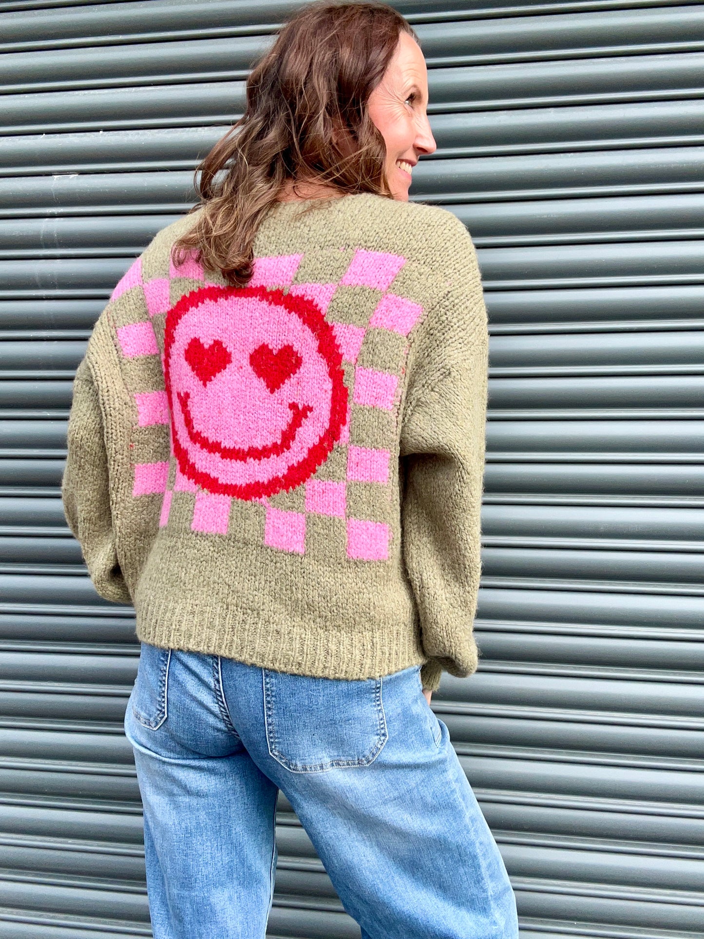 Happy Face cardigan - Khaki