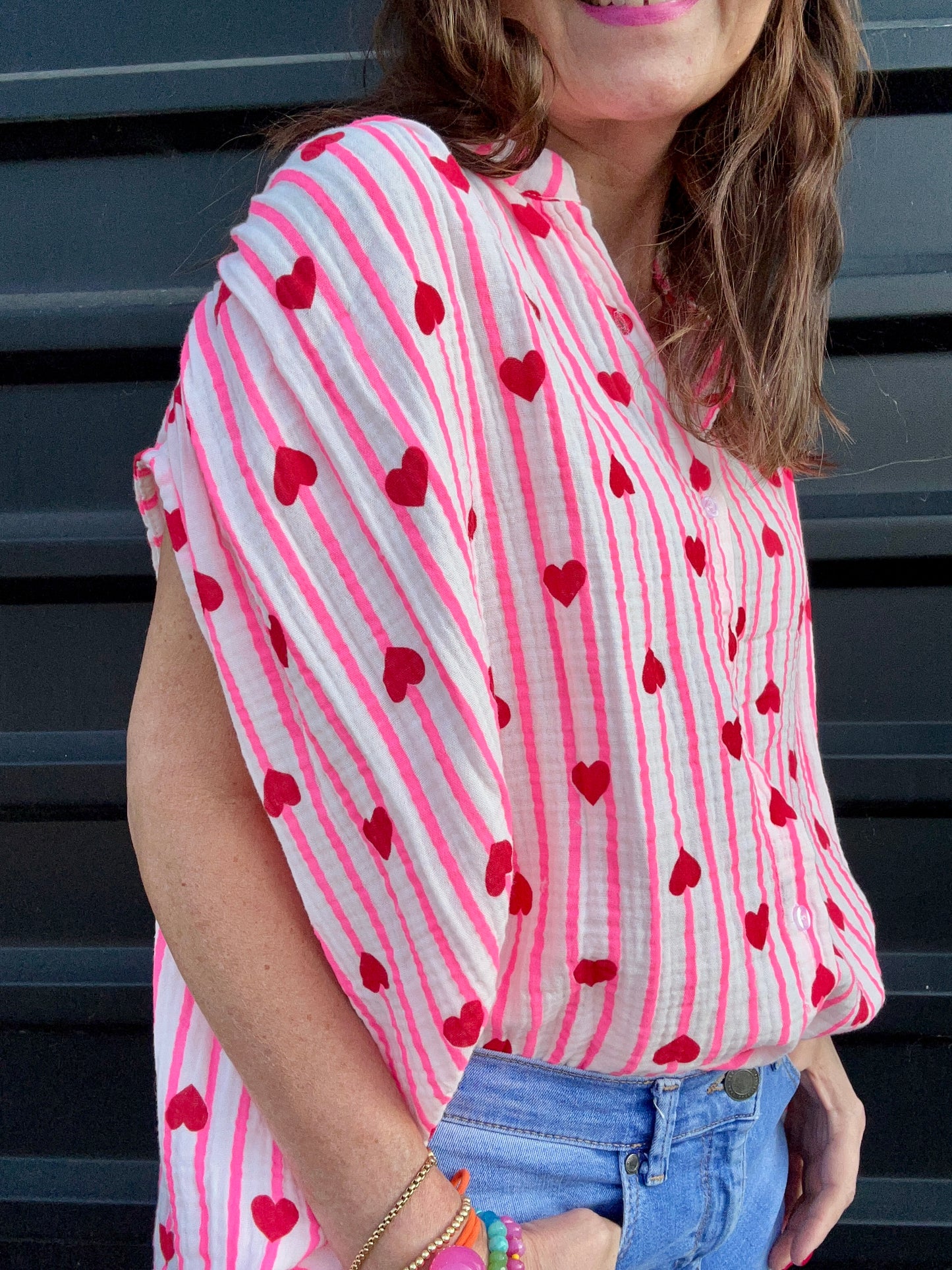 Sweetheart sleeveless blouse - Pink / Red