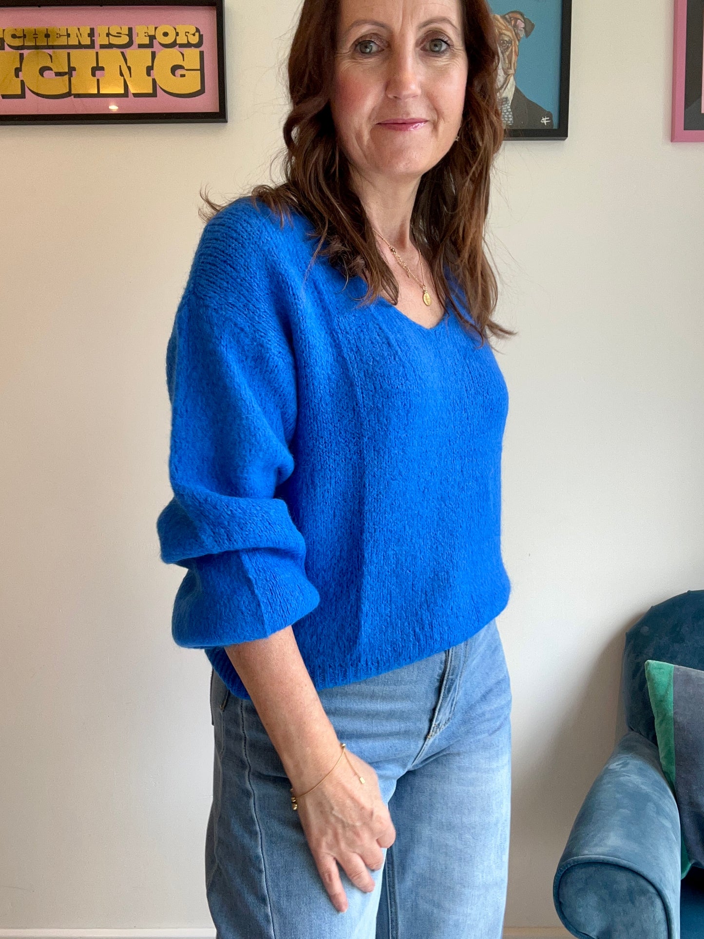 Issie simple v-neck - Cobalt