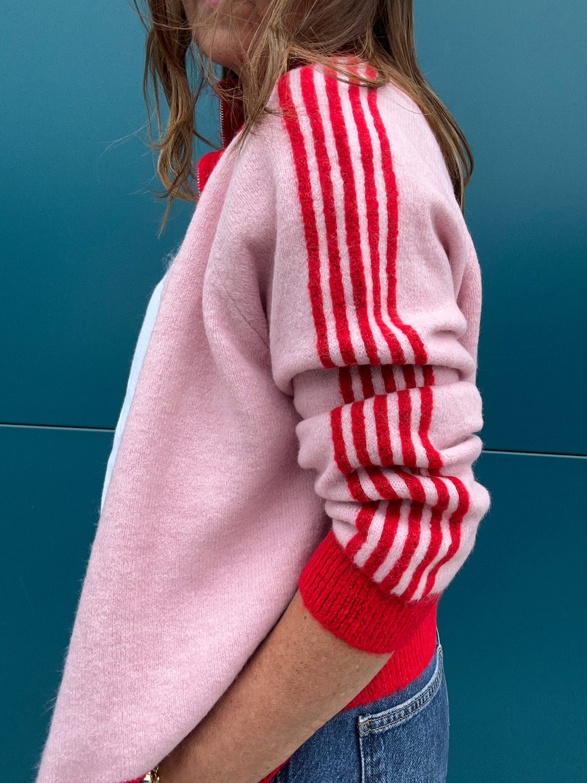 Sporty stripe knit -  Pink / Red