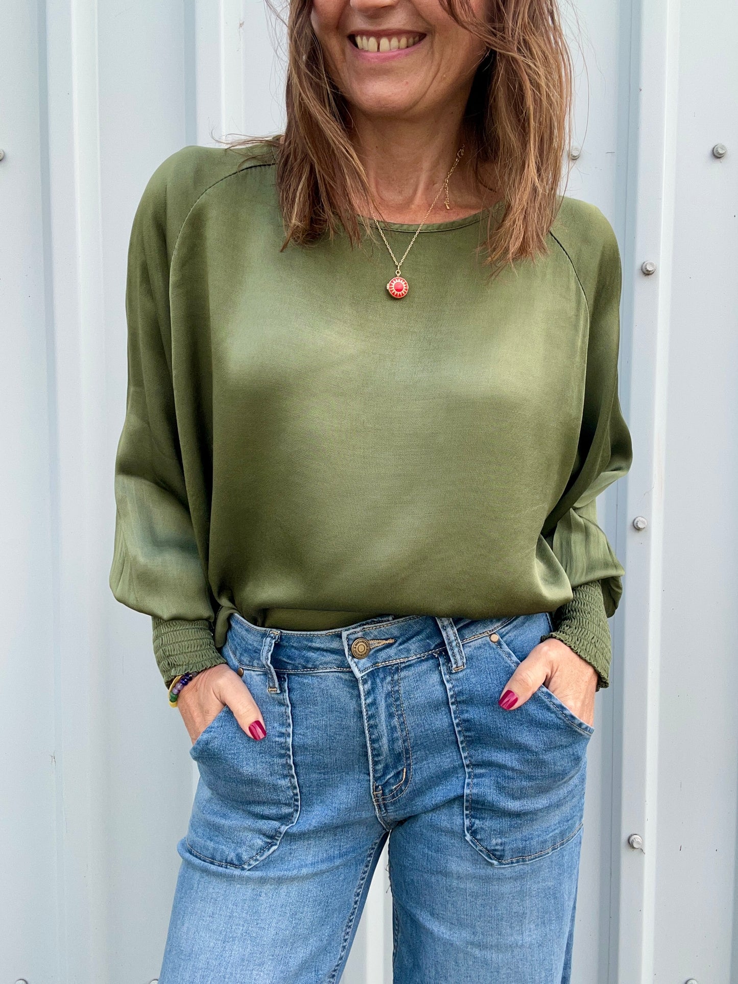 Henrietta silky blouse - Khaki