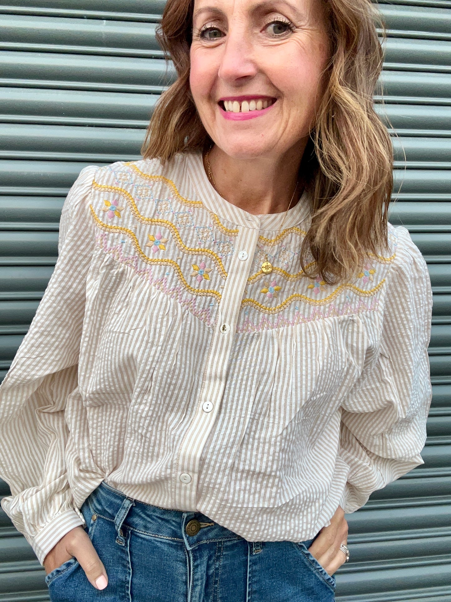 Queenie seersucker blouse - Yellow / Beige