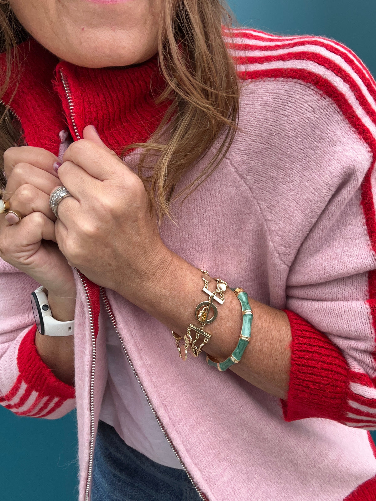 Sporty stripe knit -  Pink / Red