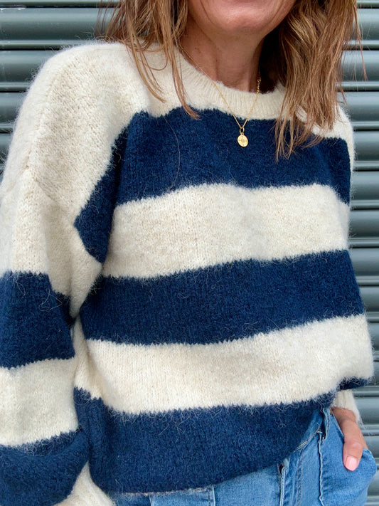 Clover striped sweater - Navy / Cream