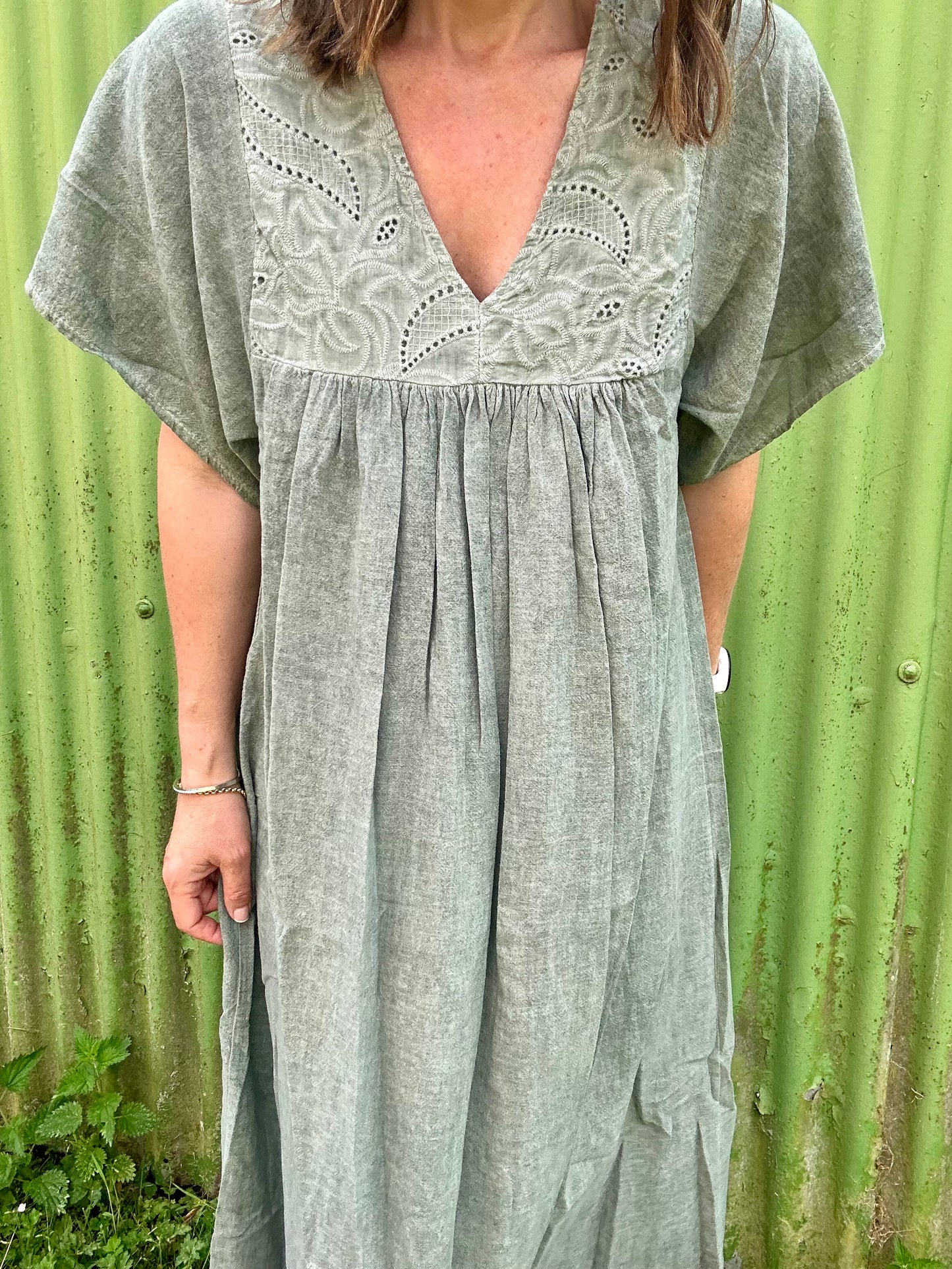 Dusty linen mix dress - Army