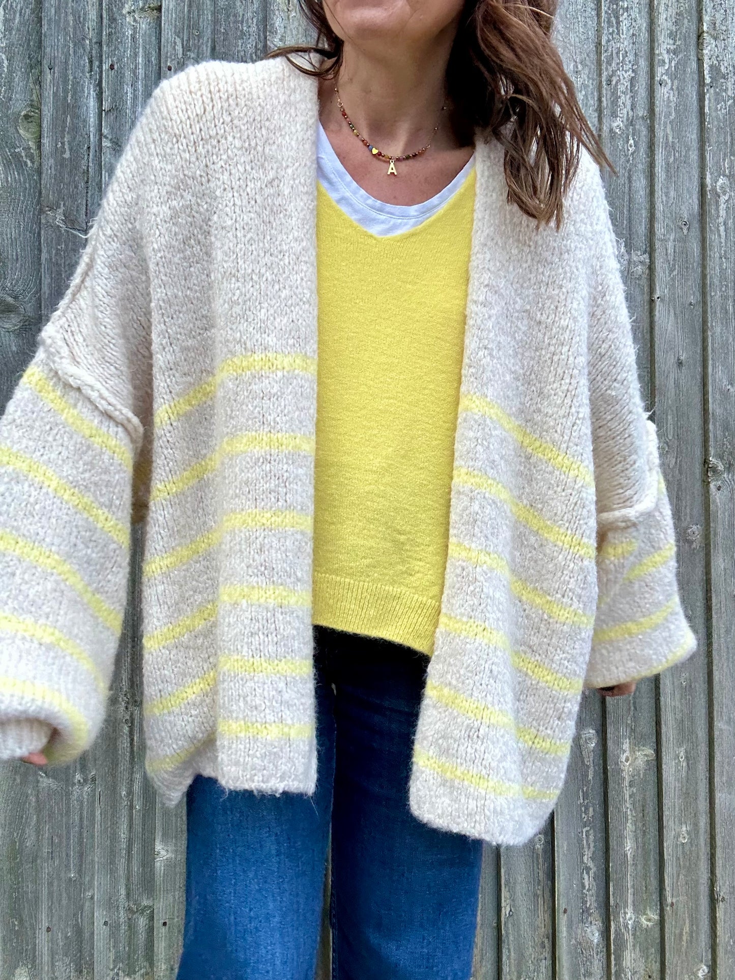 Lettie striped oversized cardigan - Cream / Lemon