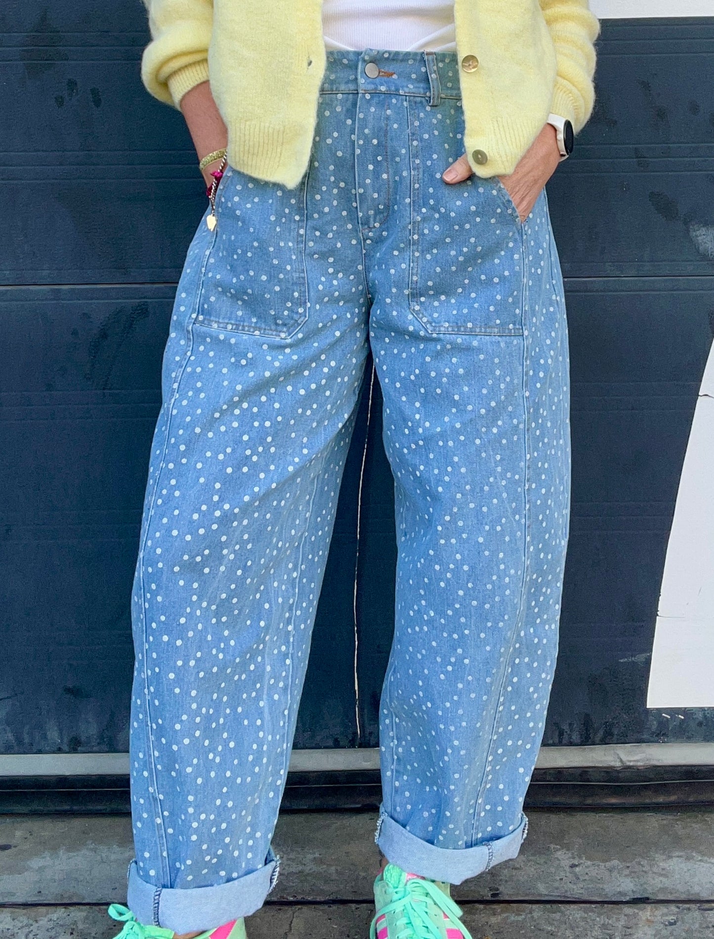 Polka barrel leg jeans