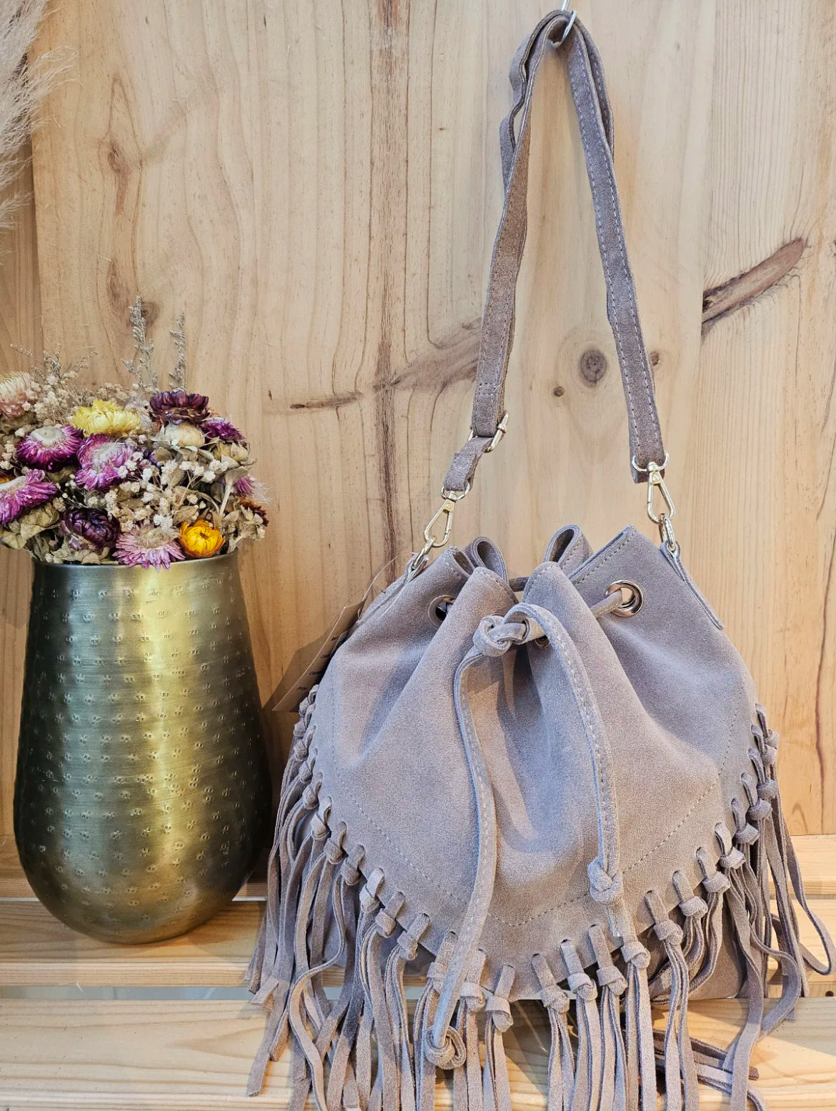 Briar suede tassel bag - Taupe