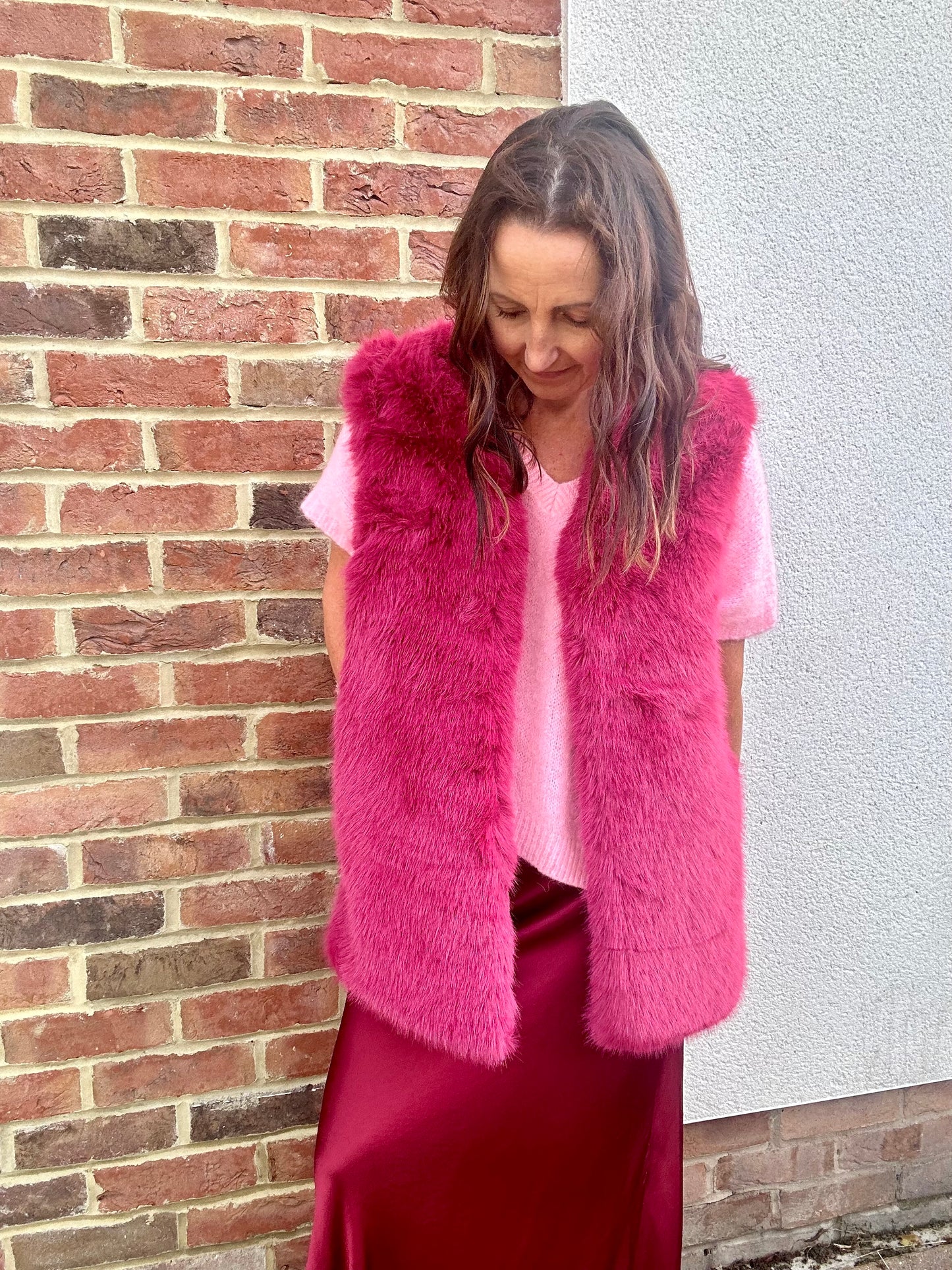 Venus faux fur gilet - Raspberry