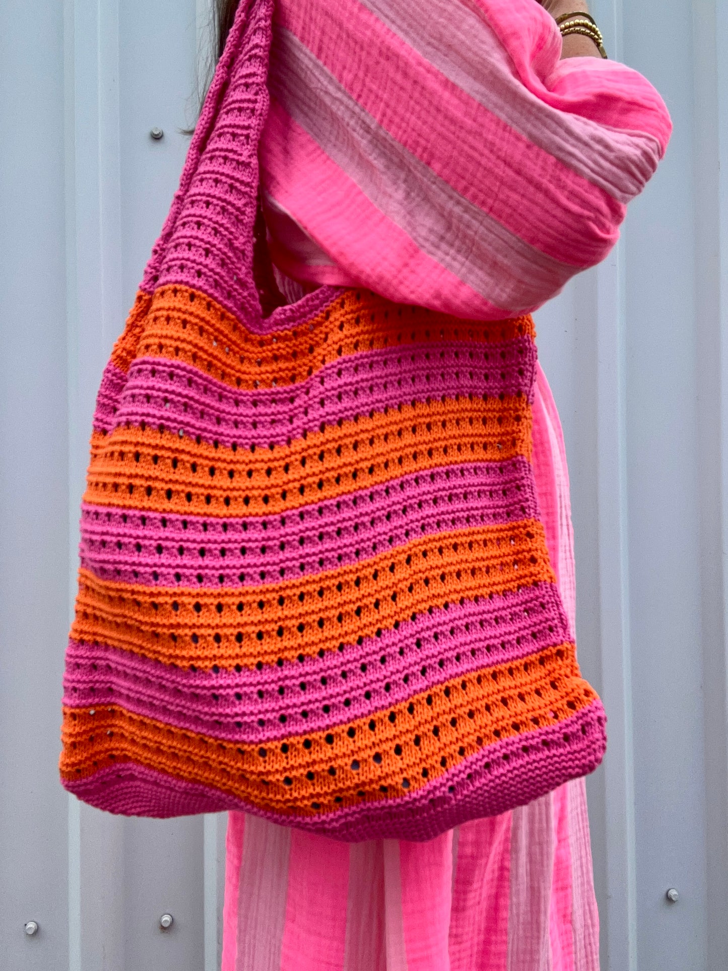 Dinny striped crochet bag - Pink / Orange