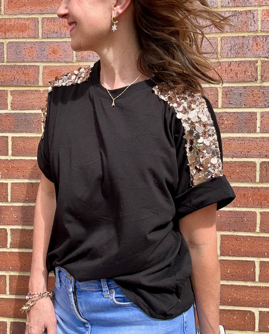 Sequin trim tee - Black