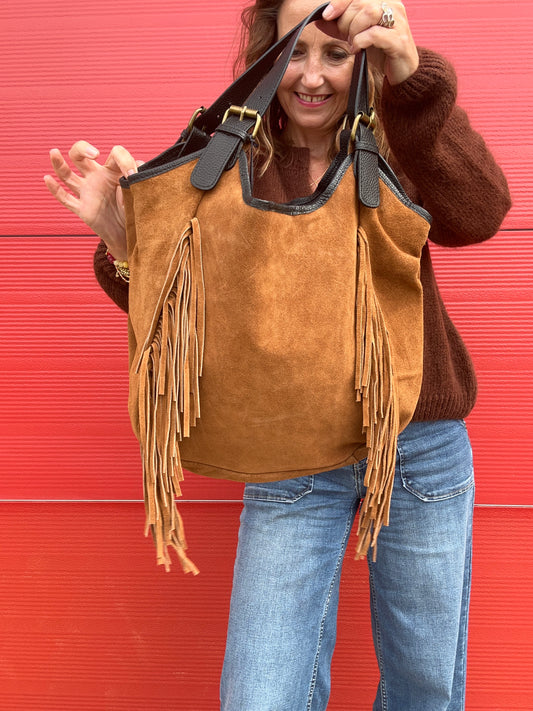 Beth fringed suede bag - Tan