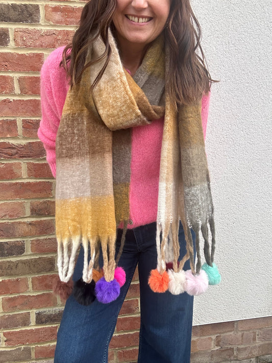 Pompom fun scarf - Beige