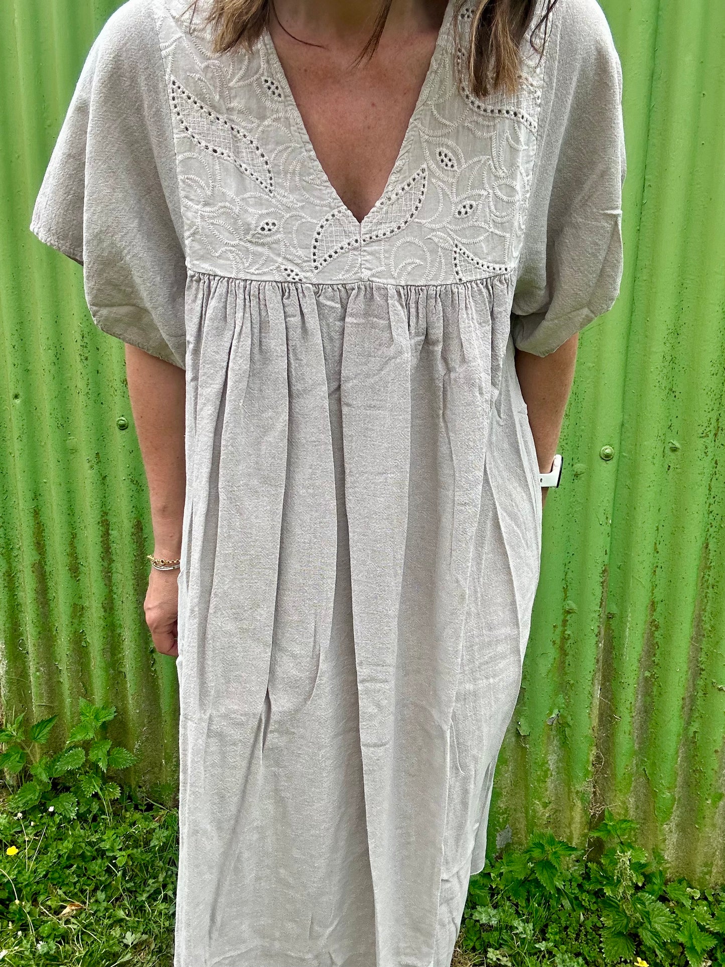 Dusty linen mix dress - Stone