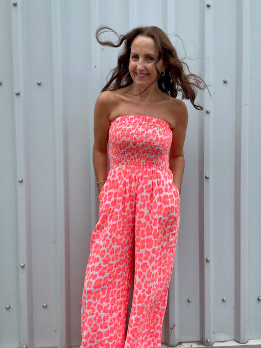 Dee leopard jumpsuit - Orange / Pink