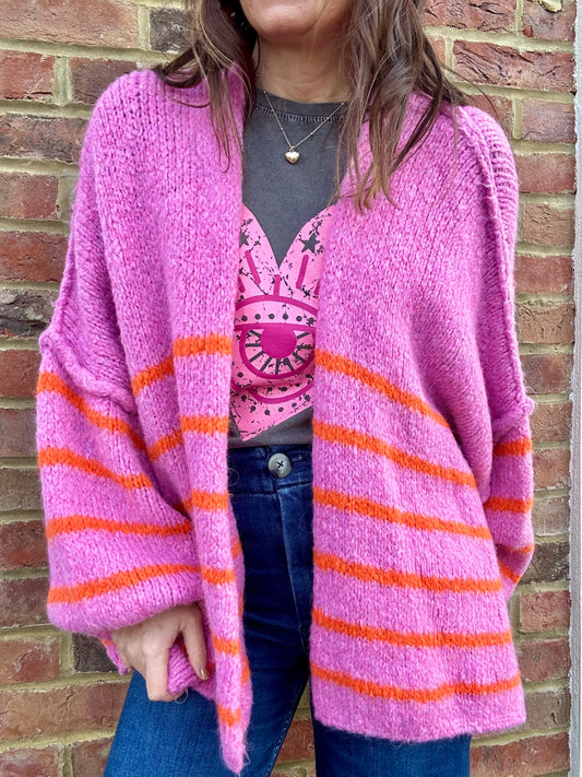 Lettie striped oversized cardigan - Pink / Orange