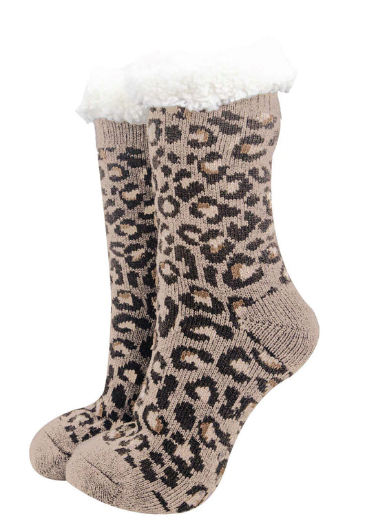 Leopard slipper socks