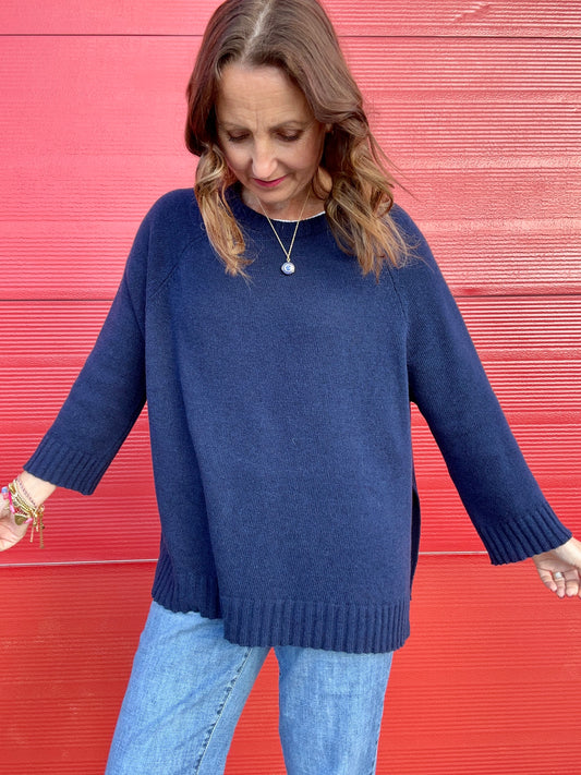 Una cashmere mix simple sweater - Navy