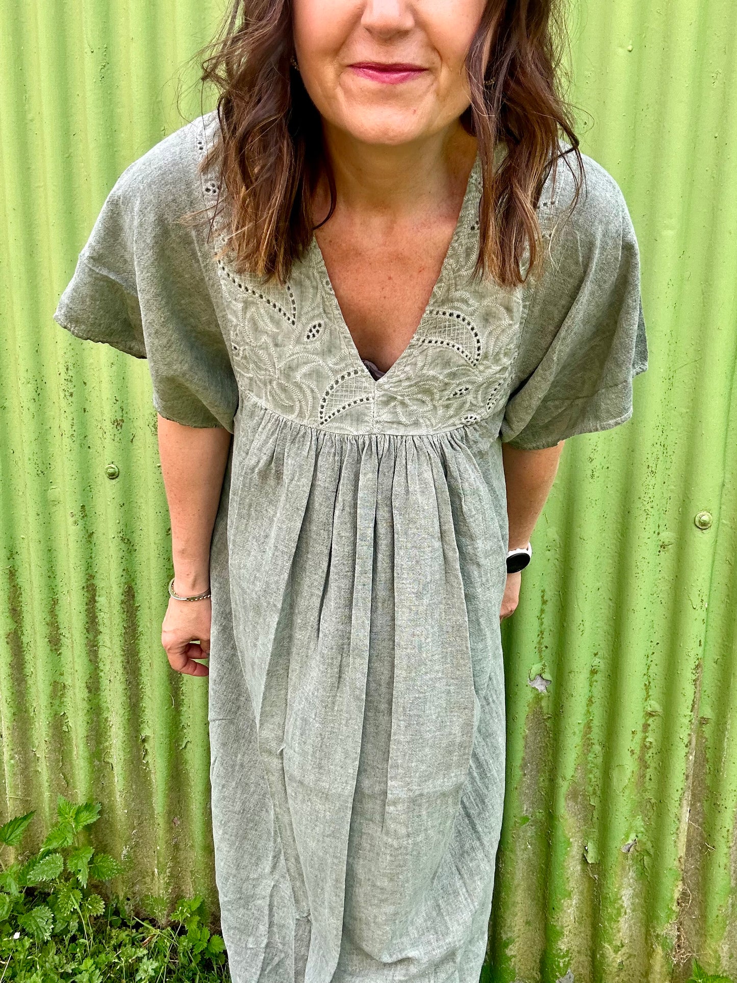 Dusty linen mix dress - Army