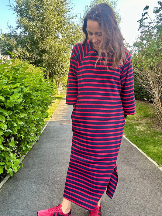 Autumn stripe dress - Navy / Red