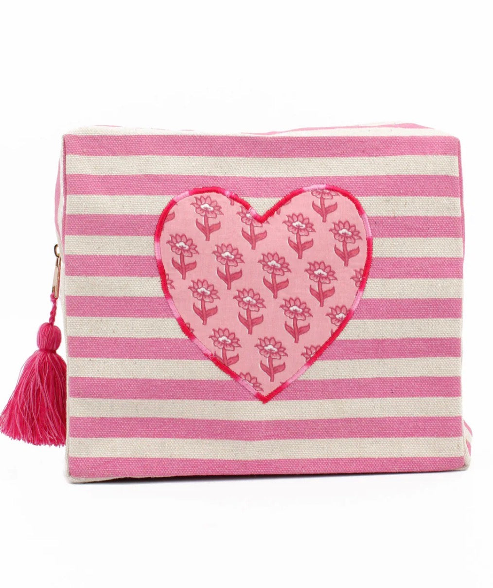 Pretty stripe heart pouch - Pink