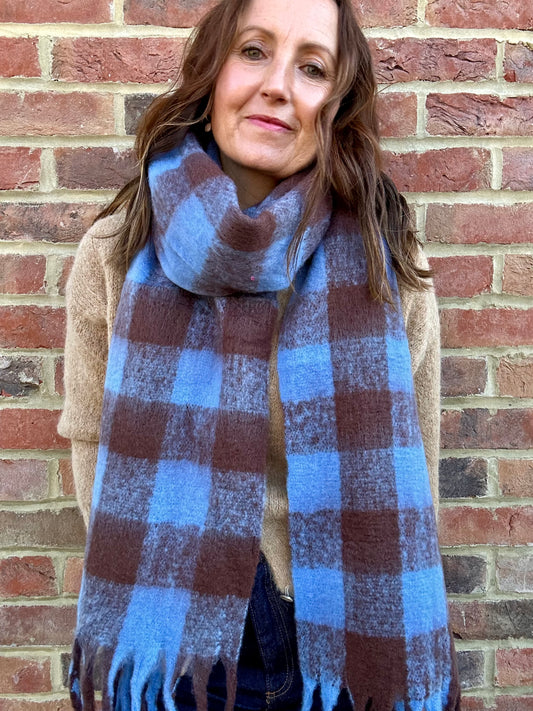 Wonder checked scarf - Blue / Brown