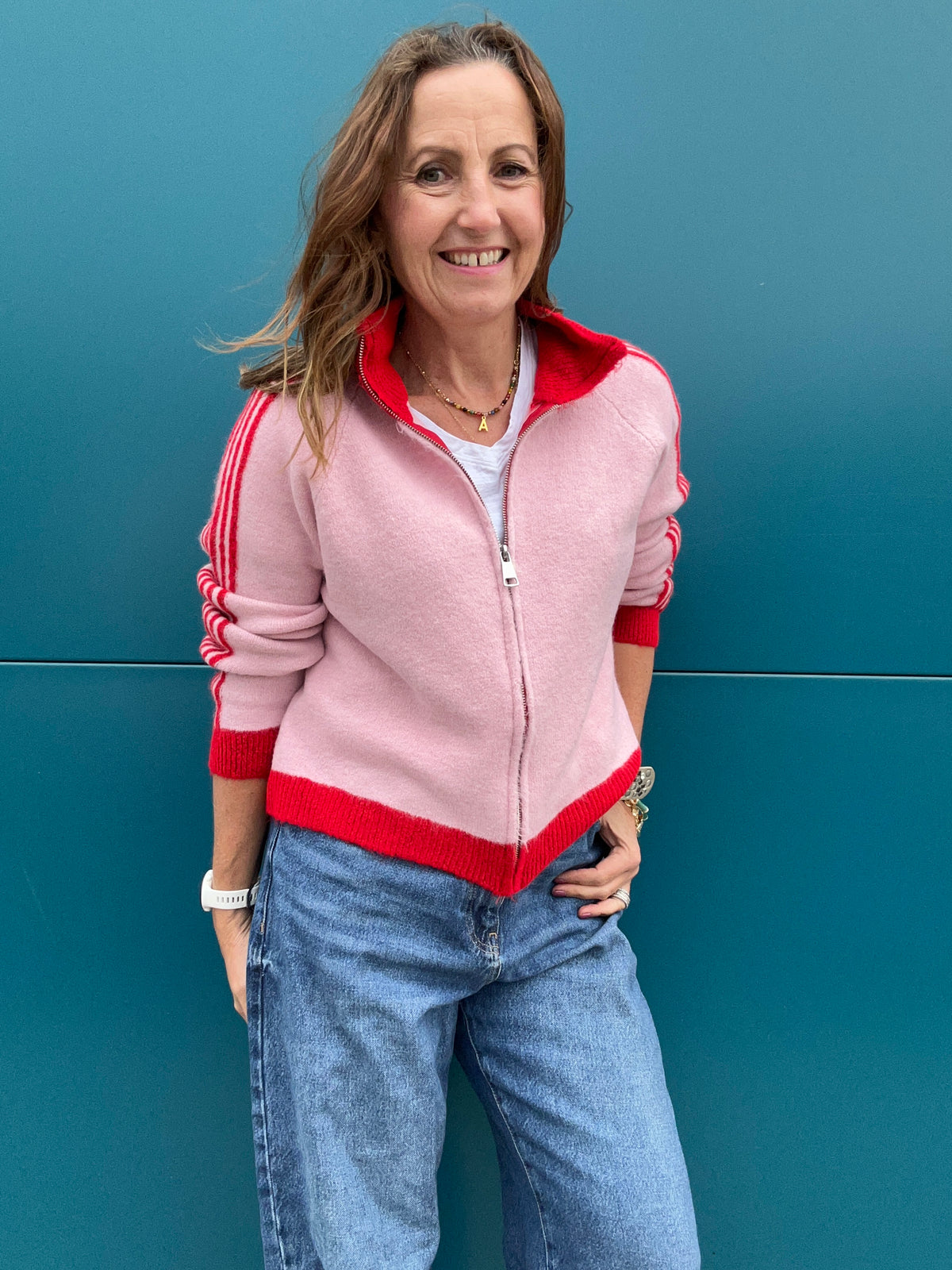 Sporty stripe knit -  Pink / Red