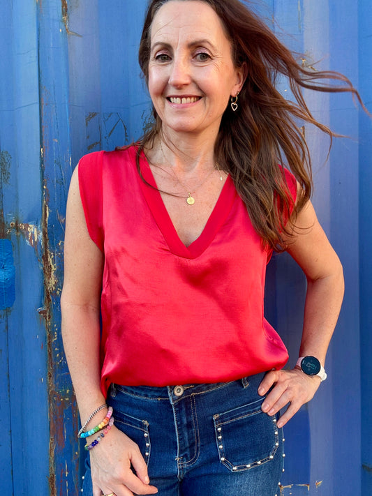 Esmerelda satin top - Tomato
